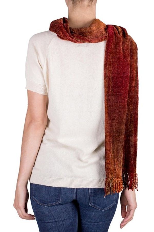 Alternate image for Handwoven Rayon Scarf in Orange and Red from Guatemala Orange Dreamer