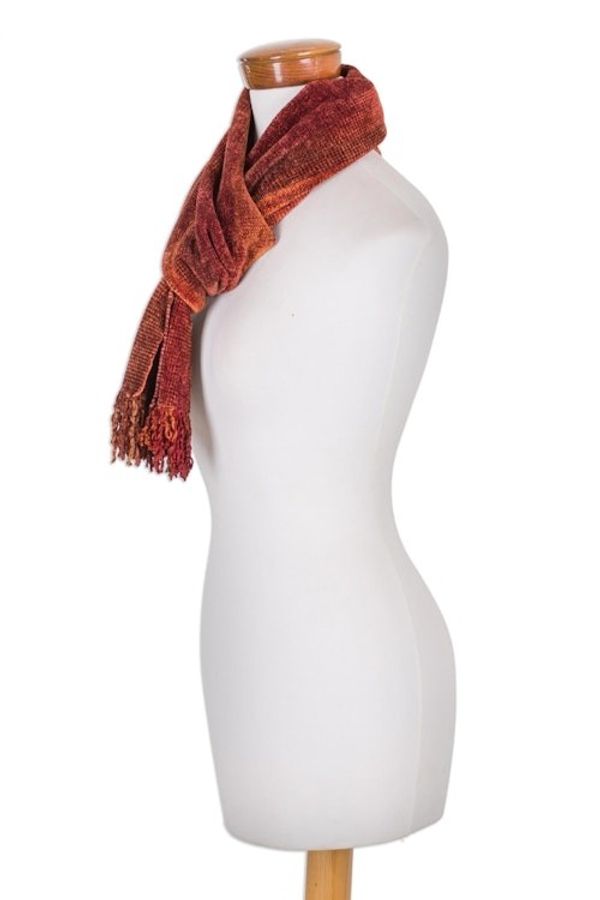 Alternate image for Handwoven Rayon Scarf in Orange and Red from Guatemala Orange Dreamer