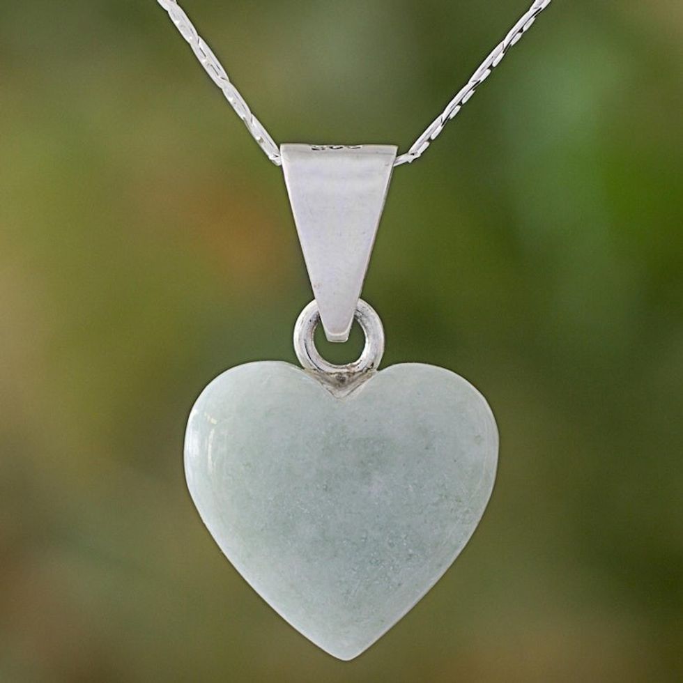 Jade Sterling Silver Heart Shape Pendant Necklace Guatemala 'Mayan Heart'