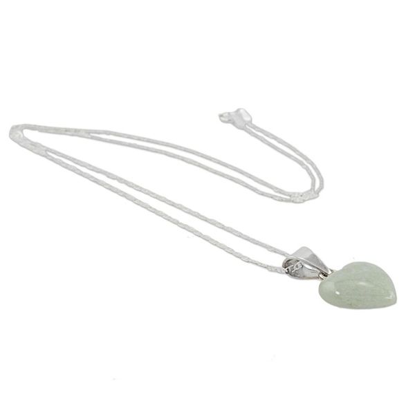 Alternate image for Jade Sterling Silver Heart Shape Pendant Necklace Guatemala Mayan Heart