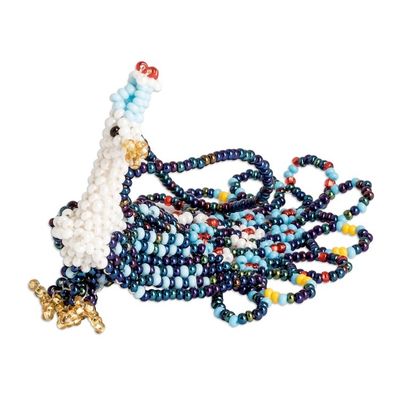 Alternate image for Glass Beaded Peacock-Themed Ornament in Blue and White Blue Peacock Splendor