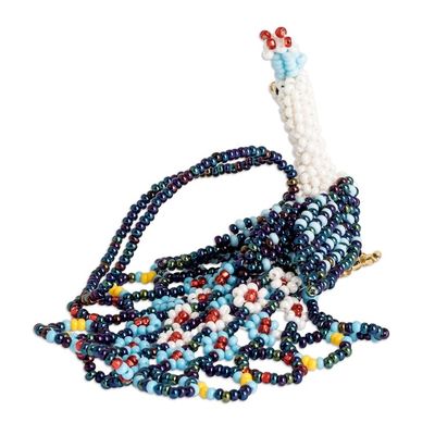 Alternate image for Glass Beaded Peacock-Themed Ornament in Blue and White Blue Peacock Splendor