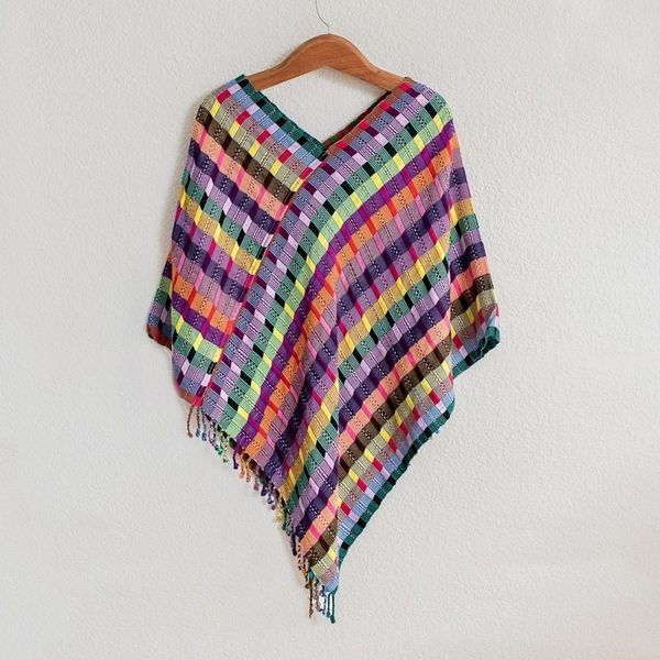 Alternate image for Multicolored Cotton Poncho from Guatemala San Juan Fiesta