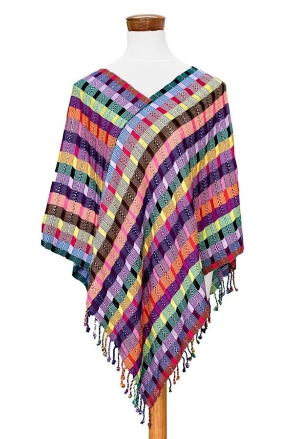Alternate image for Multicolored Cotton Poncho from Guatemala San Juan Fiesta