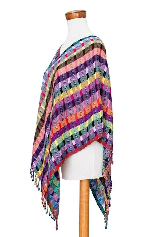 Alternate image for Multicolored Cotton Poncho from Guatemala San Juan Fiesta