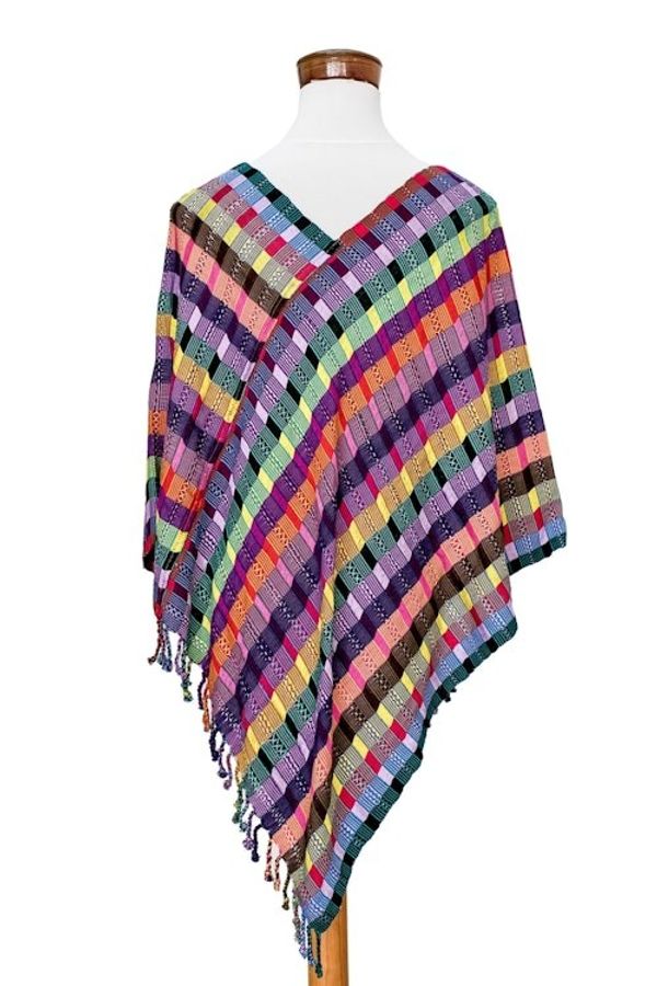 Alternate image for Multicolored Cotton Poncho from Guatemala San Juan Fiesta
