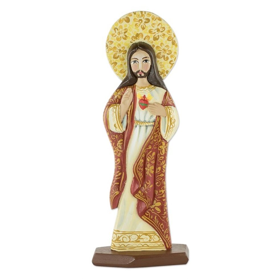 Nicaraguan Wood Sculpture of Jesus Christ 'His Sacred Heart'