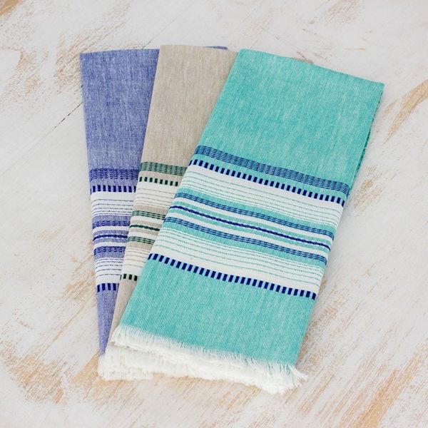 Alternate image for Set of Three 100 Cotton Dishtowels from Guatemala Sea and Sky