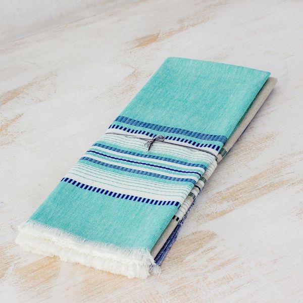 Alternate image for Set of Three 100 Cotton Dishtowels from Guatemala Sea and Sky