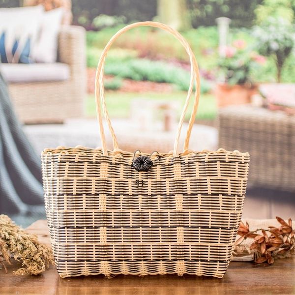 Alternate image for Handwoven Tote in Black and Pale Yellow from Guatemala Delightful Day in Black