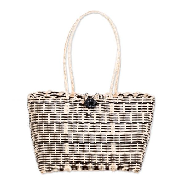 Alternate image for Handwoven Tote in Black and Pale Yellow from Guatemala Delightful Day in Black