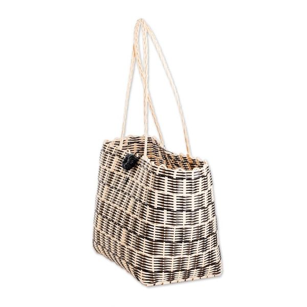 Alternate image for Handwoven Tote in Black and Pale Yellow from Guatemala Delightful Day in Black
