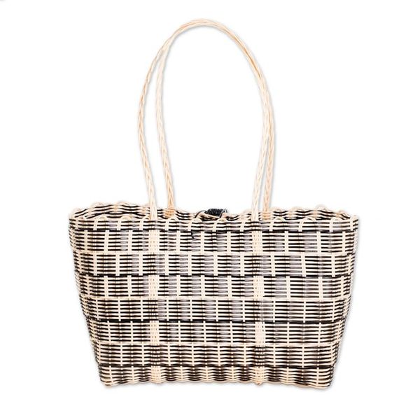 Alternate image for Handwoven Tote in Black and Pale Yellow from Guatemala Delightful Day in Black