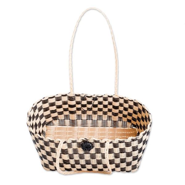 Alternate image for Handwoven Tote in Black and Pale Yellow from Guatemala Delightful Day in Black