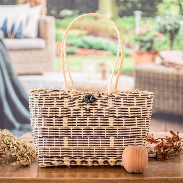 Alternate image for Handwoven Tote in Black and Pale Yellow from Guatemala Delightful Day in Black