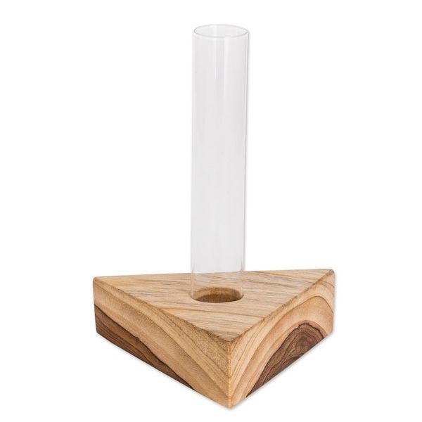 Alternate image for Glass Tube Vase with Teak Wood Stand Made in Guatemala Home Glamour