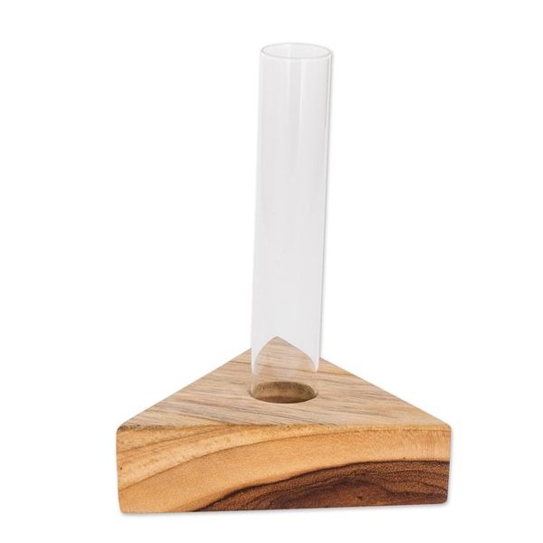 Alternate image for Glass Tube Vase with Teak Wood Stand Made in Guatemala Home Glamour
