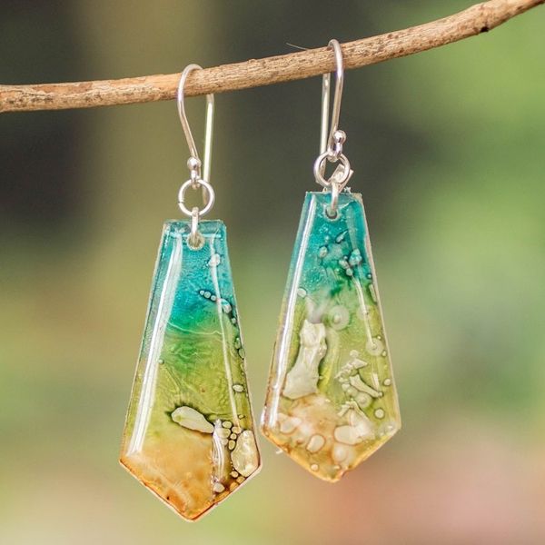 Alternate image for Handmade Recycled CD Dangle Earrings from Guatemala Vibrant Ocean