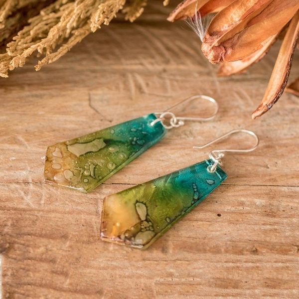 Alternate image for Handmade Recycled CD Dangle Earrings from Guatemala Vibrant Ocean