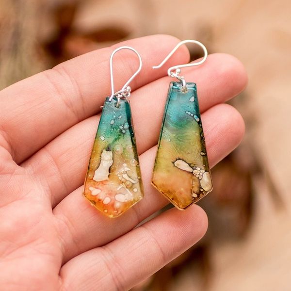Alternate image for Handmade Recycled CD Dangle Earrings from Guatemala Vibrant Ocean