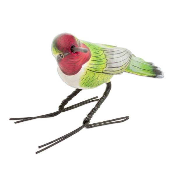 Alternate image for Handcrafted Red-Headed Annas Hummingbird Ceramic Figurine Annas Hummingbird
