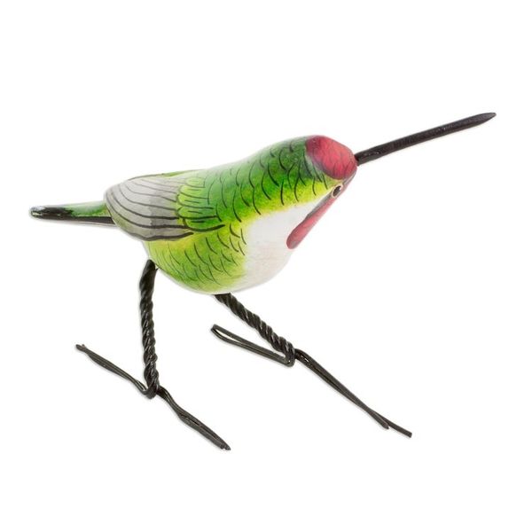 Alternate image for Handcrafted Red-Headed Annas Hummingbird Ceramic Figurine Annas Hummingbird