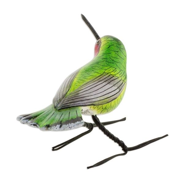 Alternate image for Handcrafted Red-Headed Annas Hummingbird Ceramic Figurine Annas Hummingbird