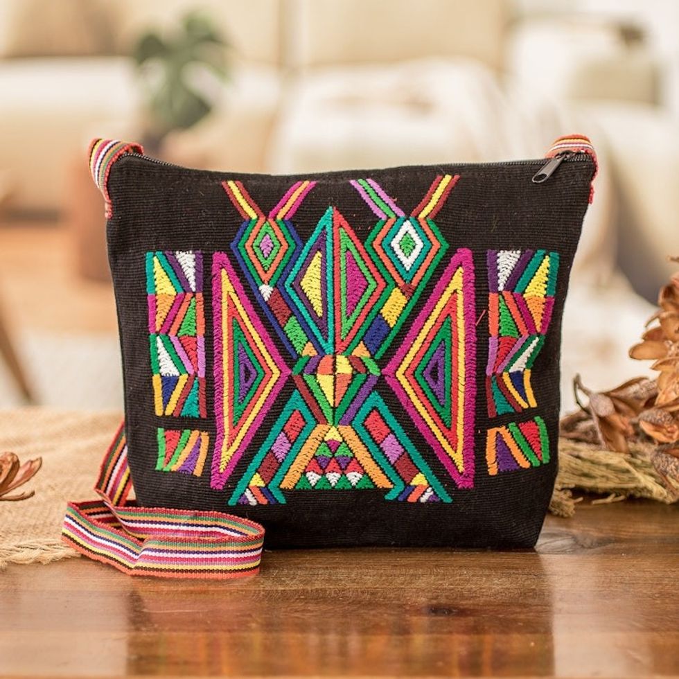 Geometric Cotton Sling in Black from Guatemala 'Chajul Nahual in Black'
