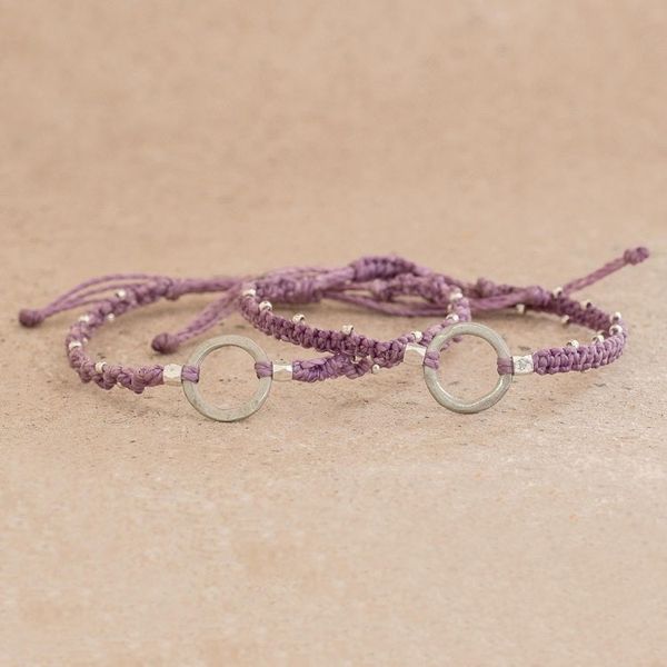 Alternate image for Adjustable Lavender Macrame Bracelets Pair Circle Center