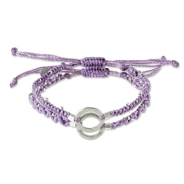 Alternate image for Adjustable Lavender Macrame Bracelets Pair Circle Center