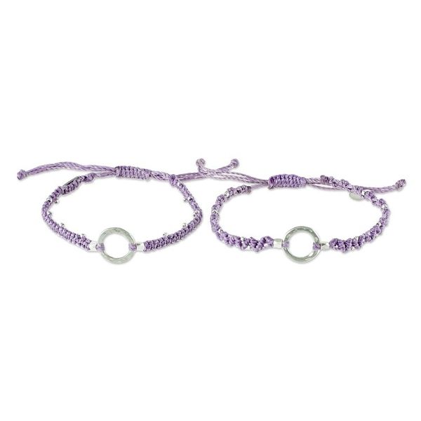 Alternate image for Adjustable Lavender Macrame Bracelets Pair Circle Center
