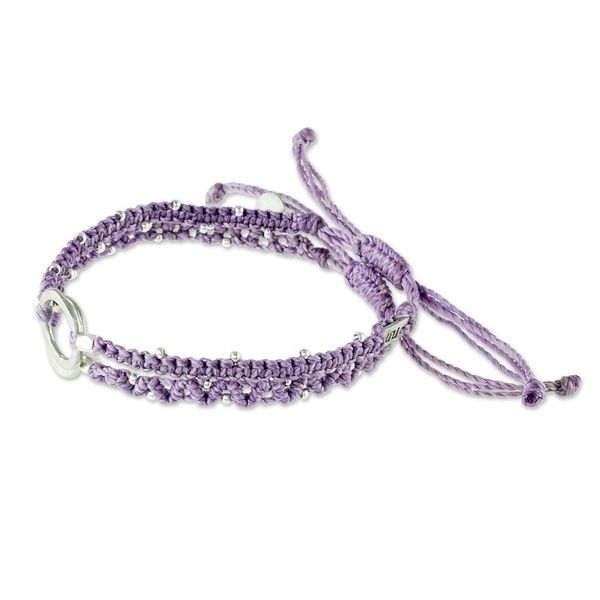 Alternate image for Adjustable Lavender Macrame Bracelets Pair Circle Center