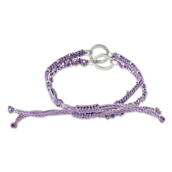 Alternate image for Adjustable Lavender Macrame Bracelets Pair Circle Center