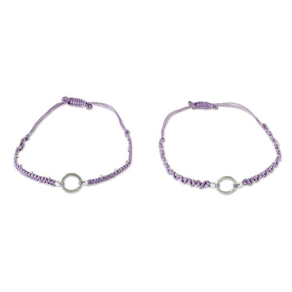Alternate image for Adjustable Lavender Macrame Bracelets Pair Circle Center