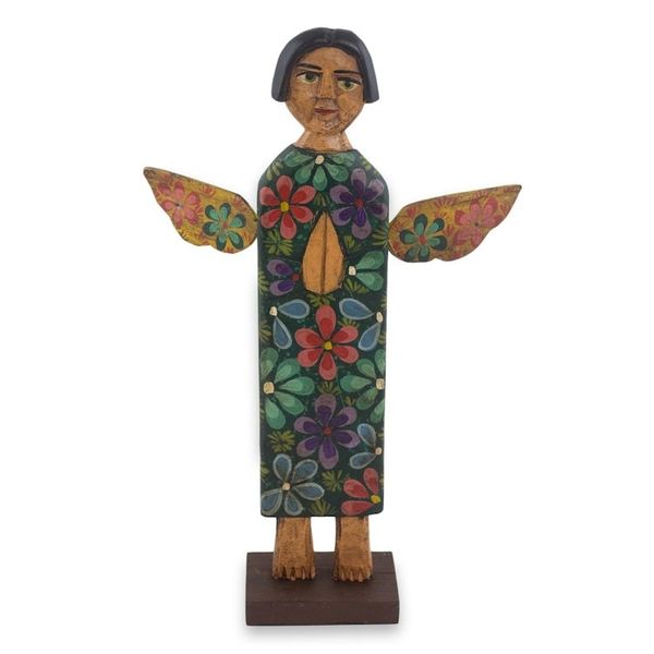 Alternate image for Hand Carved Rustic Pinewood Christian Angel Sculpture Healing Angel