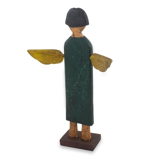 Alternate image for Hand Carved Rustic Pinewood Christian Angel Sculpture Healing Angel