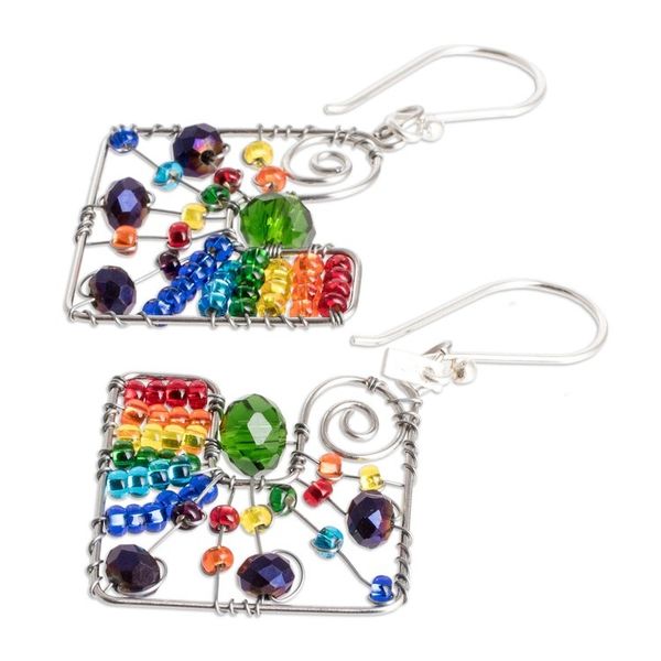 Alternate image for Geometric Rainbow Crystal and Glass Beaded Dangle Earrings Harmonious Constellation