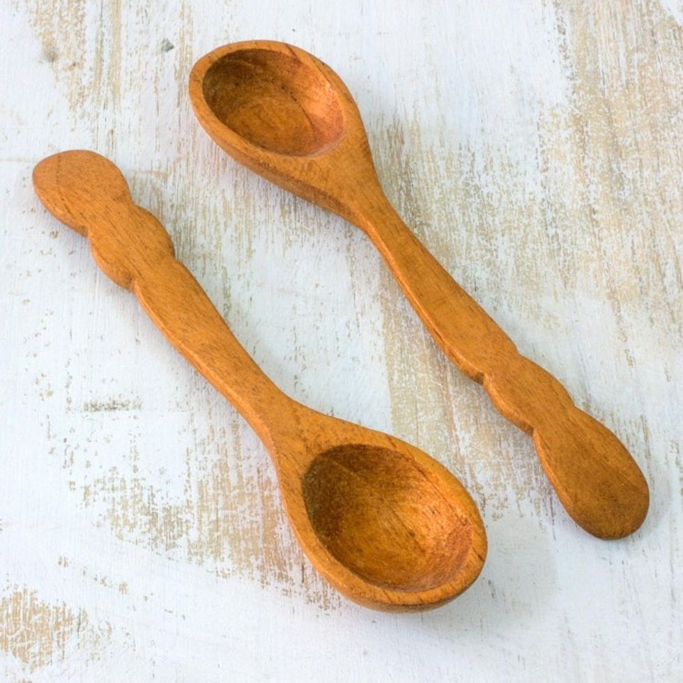 Reclaimed Wood Serving Spoons Pair 'Earth Harmony'