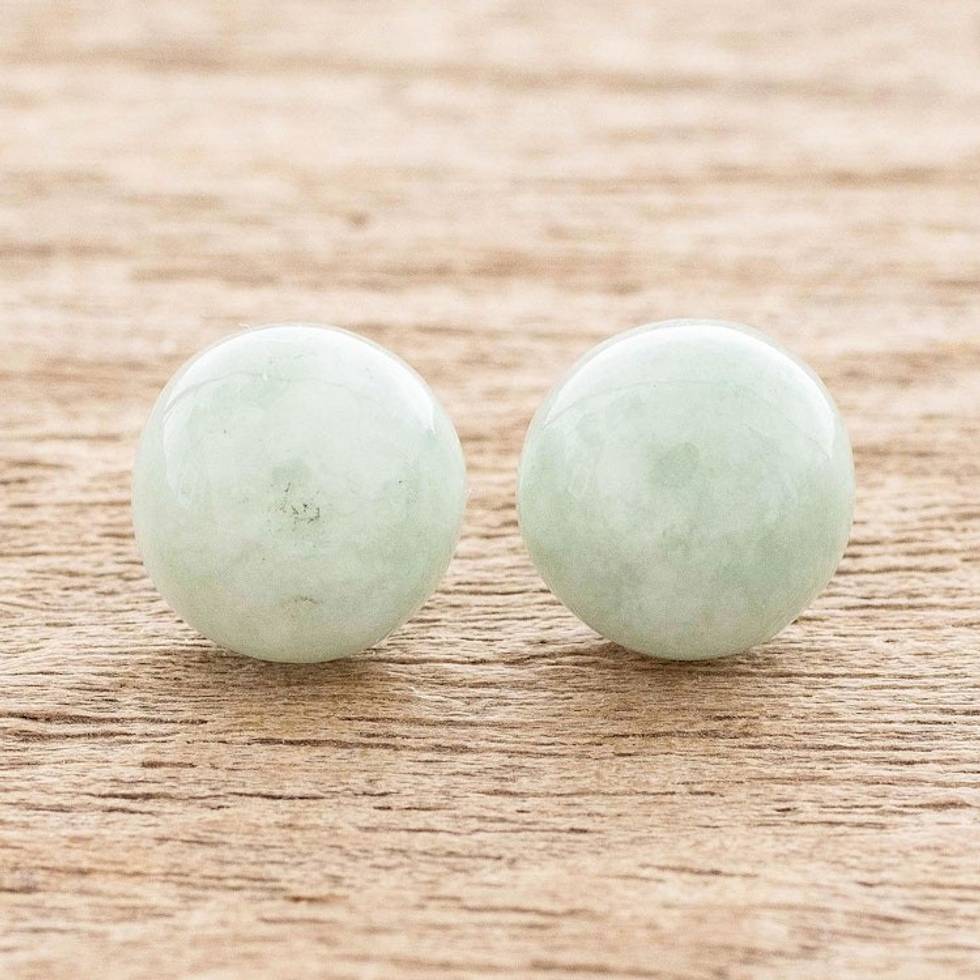 Light Green Jade Stud Earrings 'Serene Style in Green'
