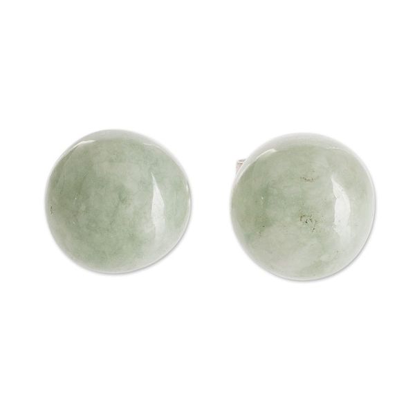 Alternate image for Light Green Jade Stud Earrings Serene Style in Green
