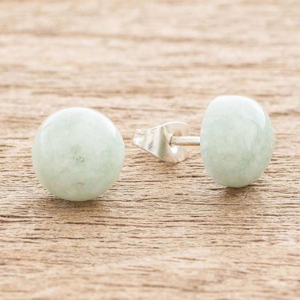 Alternate image for Light Green Jade Stud Earrings Serene Style in Green