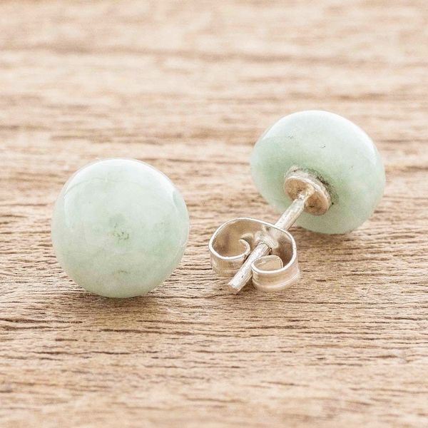 Alternate image for Light Green Jade Stud Earrings Serene Style in Green