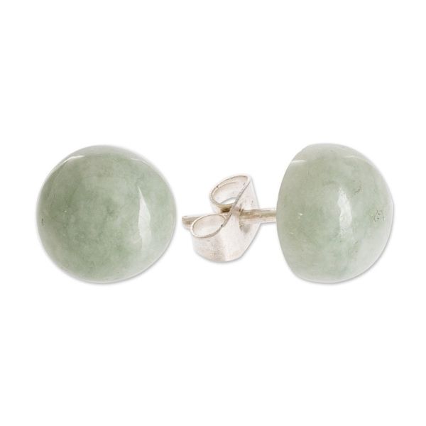 Alternate image for Light Green Jade Stud Earrings Serene Style in Green