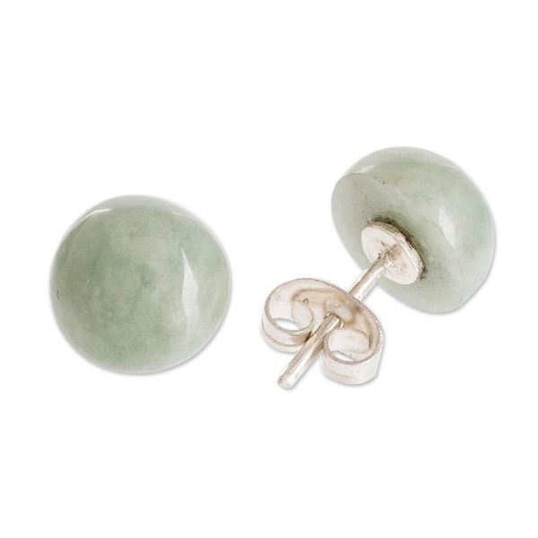 Alternate image for Light Green Jade Stud Earrings Serene Style in Green