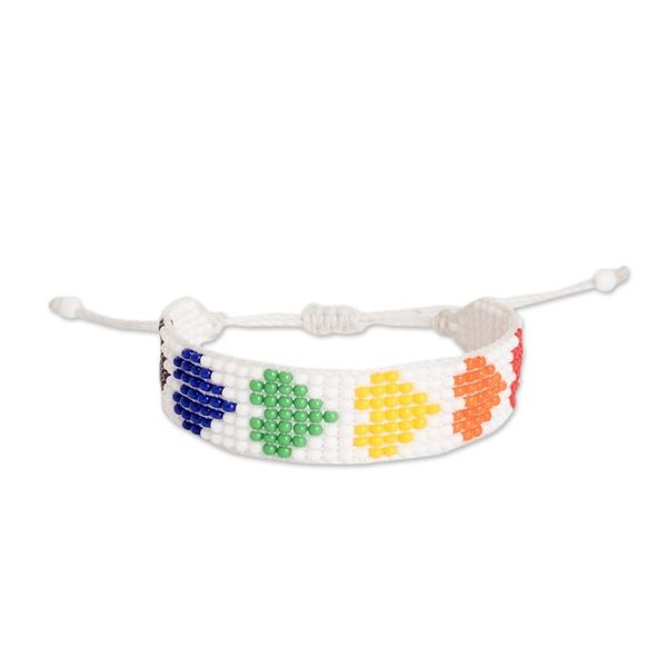 Alternate image for Rainbow-Toned Heart-Themed Glass Beaded Wristband Bracelet Rainbow Love