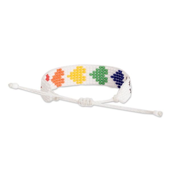 Alternate image for Rainbow-Toned Heart-Themed Glass Beaded Wristband Bracelet Rainbow Love