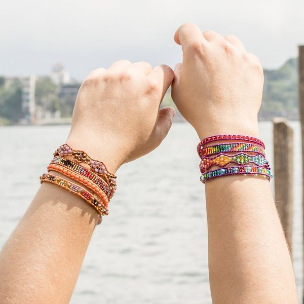 Alternate image for Two Handcrafted Beaded Positive Energy Long Wrap Bracelets Protection and Joy