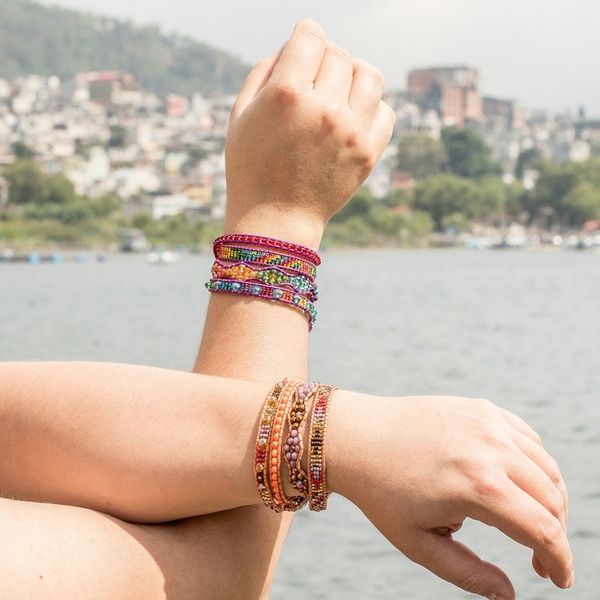 Alternate image for Two Handcrafted Beaded Positive Energy Long Wrap Bracelets Protection and Joy
