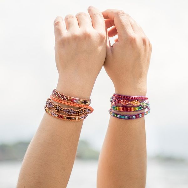 Alternate image for Two Handcrafted Beaded Positive Energy Long Wrap Bracelets Protection and Joy