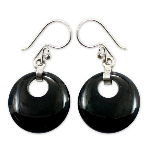 Alternate image for Fair Trade Jade Dangle Earrings with 925 Silver Black Maya Moon